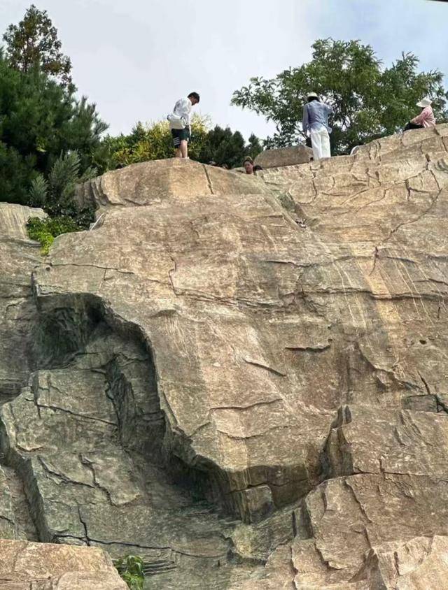 大连一跨海大桥观景台有游客翻栏杆踩空心造景石拍照，当地回应