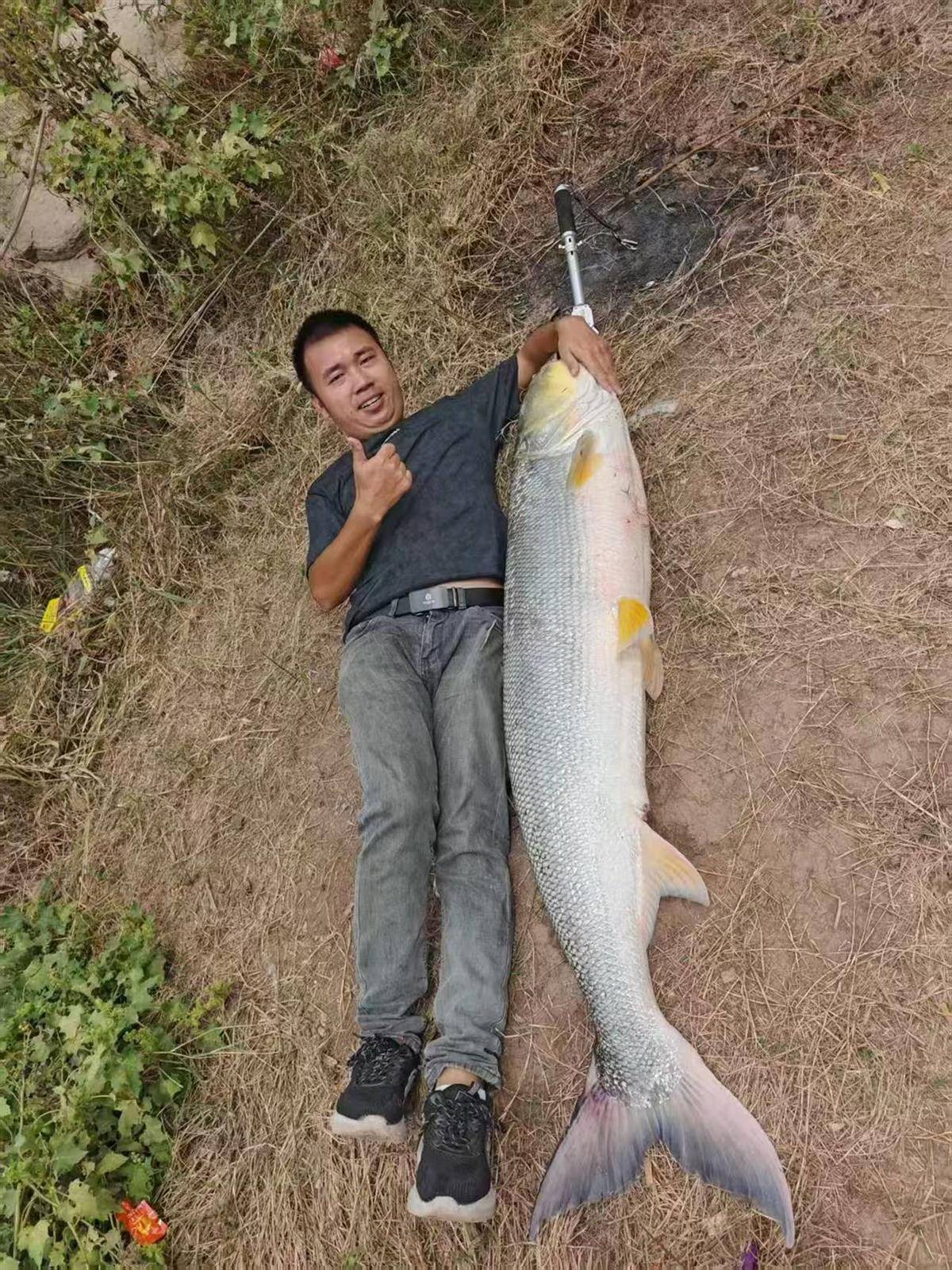 重庆一男子钓上79斤鳡鱼后，背着鱼在闹市当“显眼包”穿行20分钟，本人：有1.64米长