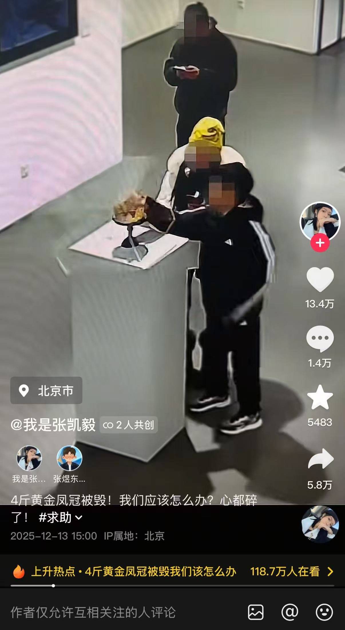 4斤黄金凤冠在免费展览中被男童触碰损坏，办展美术馆：罩子是没有固定的，律师分析